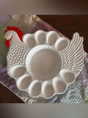 vintage Teleflora ceramic chicken-shaped deviled egg platter made in Portugal